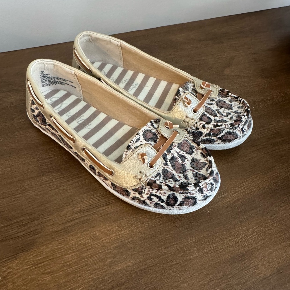 Girls' Leopard Print Slip-On Boat Shoes in Beige